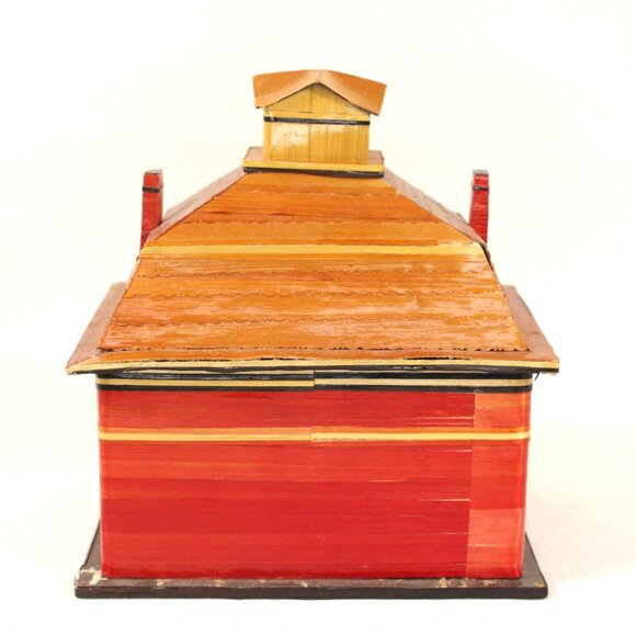 Vintage Meow Reo 1978 Wheat Straw House Keepsake Box - Red House Trinket Box - Picture 5 of 7